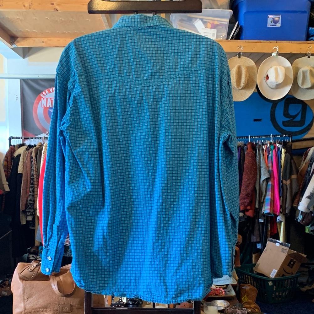 Blue Checkered Button-Up Shirt - Picture 7 of 9